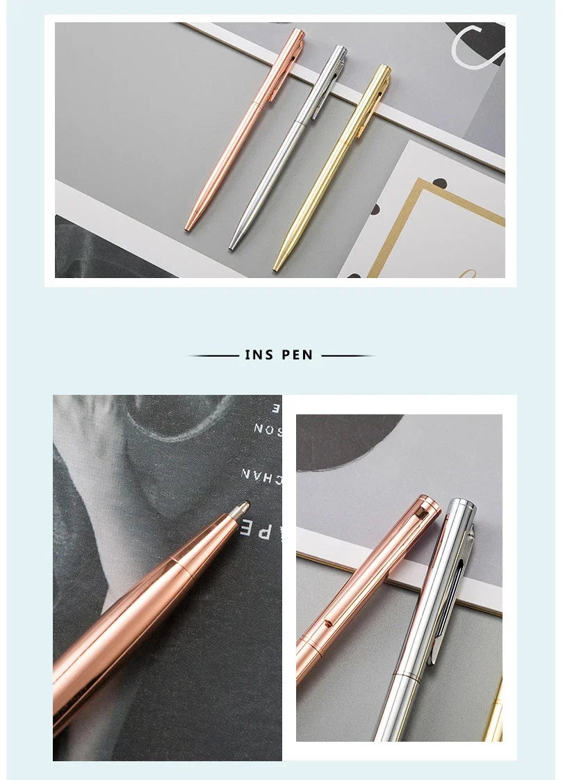 50 Pcs Metal Ballpoint Pen Rose Gold Pen Custom Logo School&office Supplies Stationery Business Gift Lettering Engraved Name