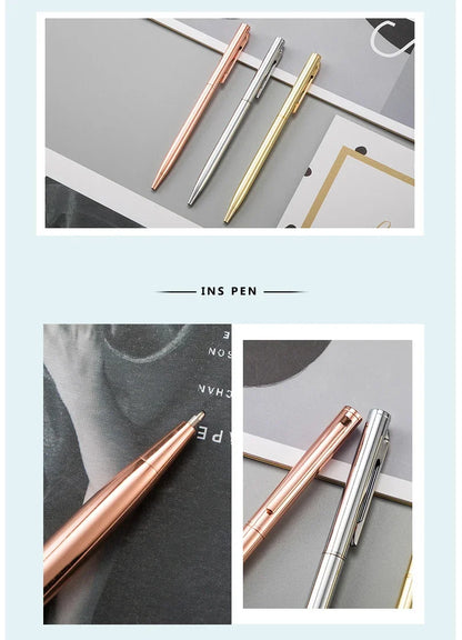 50 Pcs Metal Ballpoint Pen Rose Gold Pen Custom Logo School&office Supplies Stationery Business Gift Lettering Engraved Name