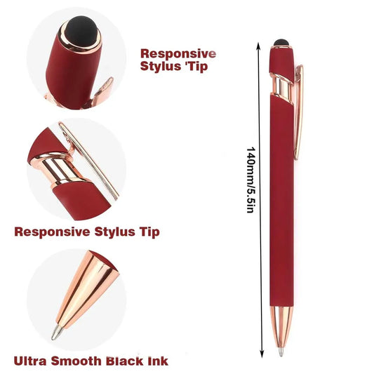 5-10 Pack 2-in-1 Stylus Pen, Retractable Ballpoint Pen w/ Stylus Tip for Touch Screen, Metal, 1.0mm Black Ink
