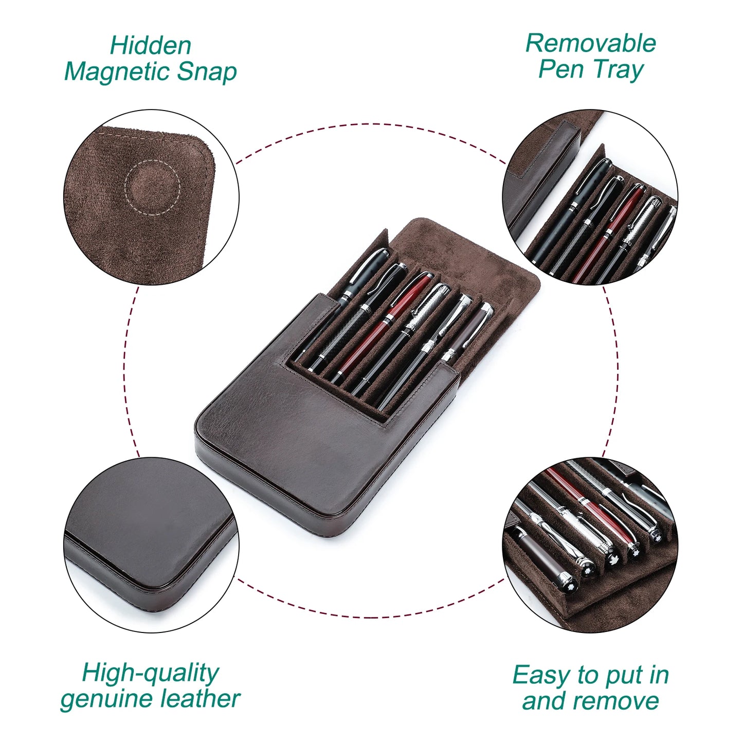 CONTACTS FAMILY 6 Pen Case Genuine Leather Detachable Portable Stationery Cover Holder Handmade Pen Box Shockproof Men