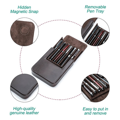 CONTACTS FAMILY 6 Pen Case Genuine Leather Detachable Portable Stationery Cover Holder Handmade Pen Box Shockproof Men