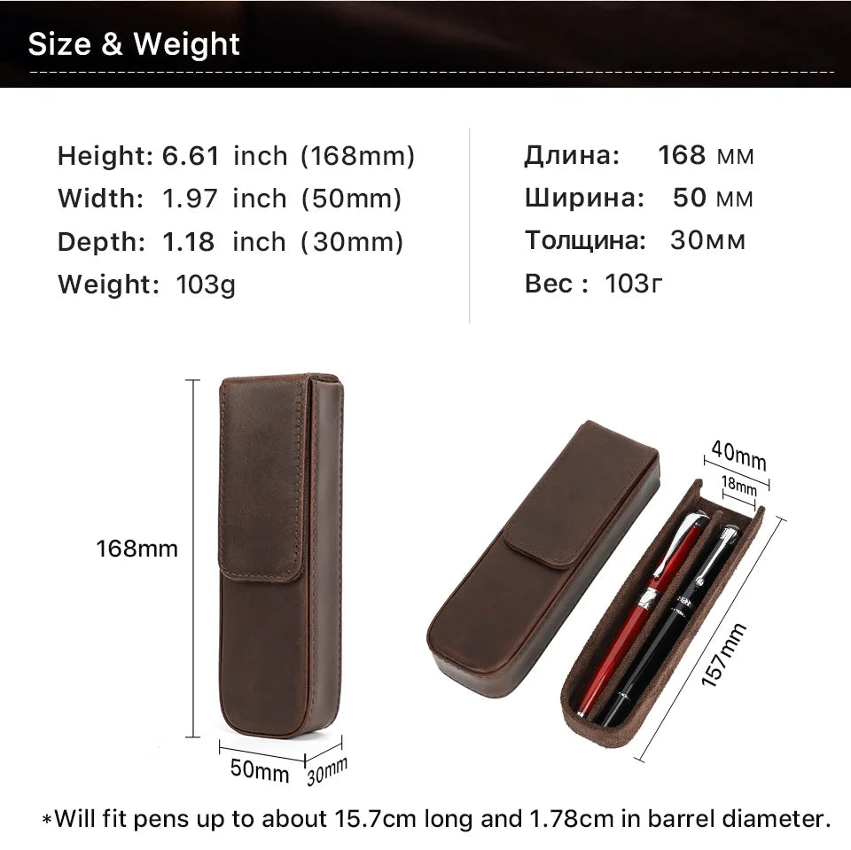 CONTACT'S FAMILY Leather 2 Slots Pen Case Magnetic buckle With Removable Pen Tray Holder Pencil Case Box Office School Pouch