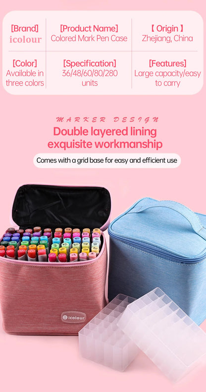 Icolour Zipper Marker Pen Case Larger Capacity Art Markers Canvas Storage Bag 36/48/60/80/168/240pcs Portable Marker Pen Holder