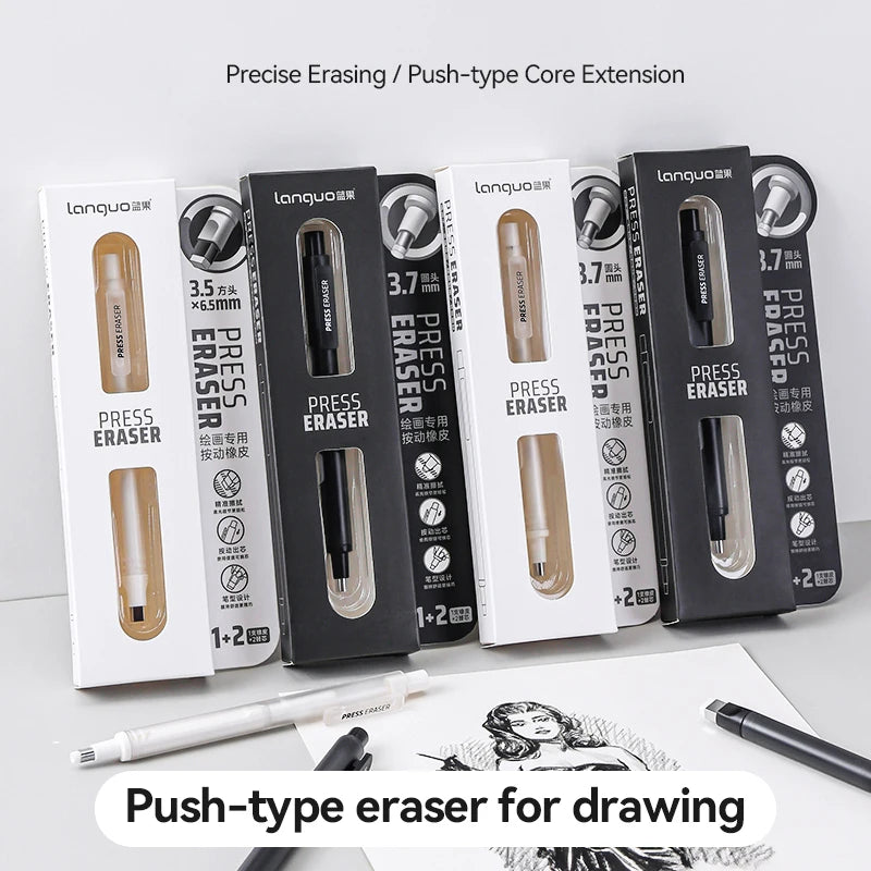 Languo Eraser Retractable Automatic Pencil Rubber High Precision Pencil Eraser Correction Highlight Rubber Tools Art Supplies