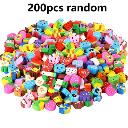 20-200pcs Mini Erasers Fruit Animal Number Cake Heart Designs School Supplies Graduation Gifts Classroom Prizes Birthday JXB