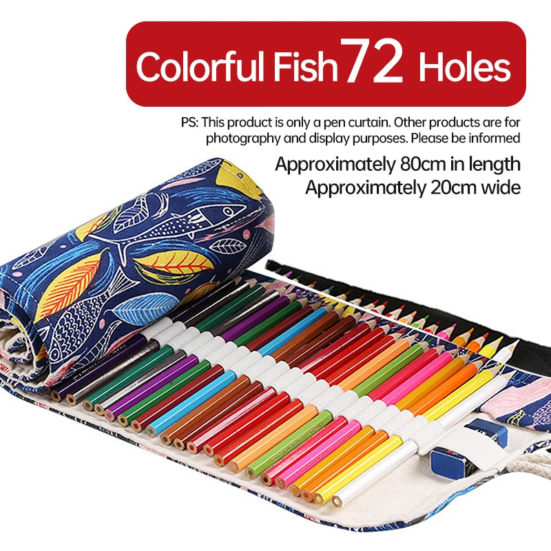 36/48/72 Hole Roll Pen Curtain Folding Pencil Case Multifunctional Pencil Bag Colored Pencil Holder Stationery School Supplies