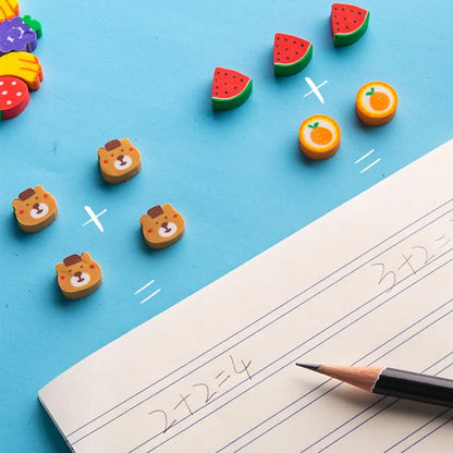 50pcs/set Cartoon Eraser Student Learning Stationery For Child Creative Gift Kids Eraser Fruit Animal Christmas Novelty Eraser