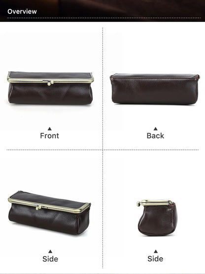 Handmade Vintage Genuine Leather Pencil Case Retro Storage Box for Office School Supplies Best Gift