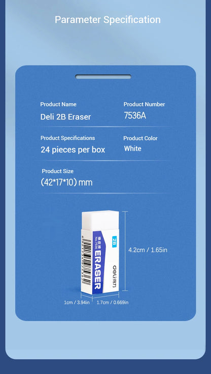 Deli Soft 2B Pencil Erasers for Kids - Clean Mess-Free Exam Office Sketch Correction Supplies