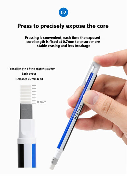 Tombow Precision Refillable Eraser Pen for Artists Japanese Metal Tip 50mm Hard Eraser Core Anti-Break 0.7mm Fixed Lead Supplies