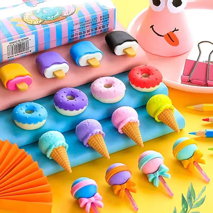 4 Pieces Per Set Cute Donut Dessert Eraser Simulation Dessert Shape ThreeDimensional Detachable Student Learning Stationery