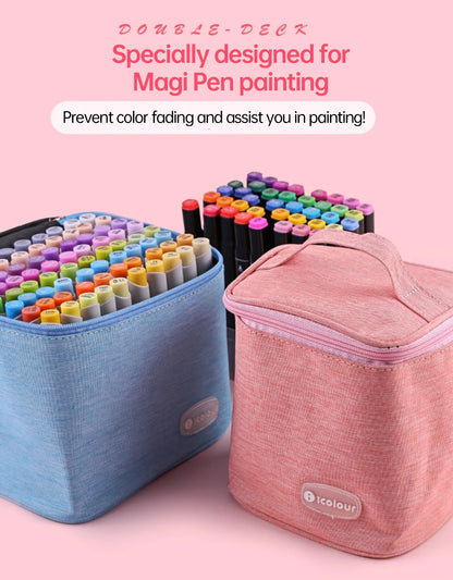 Icolour Zipper Marker Pen Case Larger Capacity Art Markers Canvas Storage Bag 36/48/60/80/168/240pcs Portable Marker Pen Holder