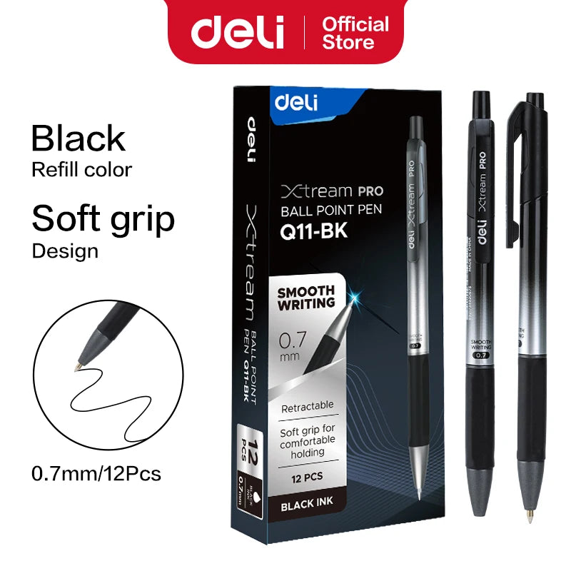 DELI Ballpoint Pens 0.7 mm Smooth Writing Signing Ball Pen Black Blue Office School Stationery
