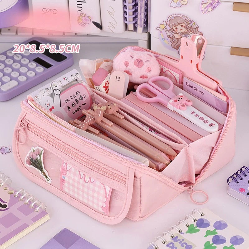 Sparkling Prismatic Pencil Case Large Capacity Cute School Supplies Multi-Compartment Organizer‌