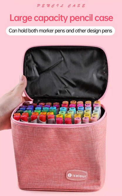 Icolour Zipper Marker Pen Case Larger Capacity Art Markers Canvas Storage Bag 36/48/60/80/168/240pcs Portable Marker Pen Holder
