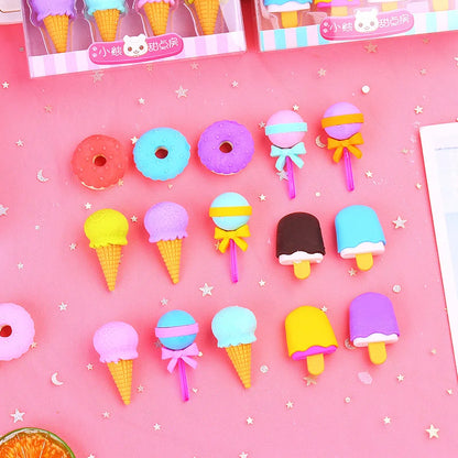 4 Pieces Per Set Cute Donut Dessert Eraser Simulation Dessert Shape ThreeDimensional Detachable Student Learning Stationery