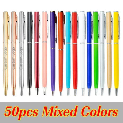 50 Pcs Metal Ballpoint Pen Rose Gold Pen Custom Logo School&office Supplies Stationery Business Gift Lettering Engraved Name