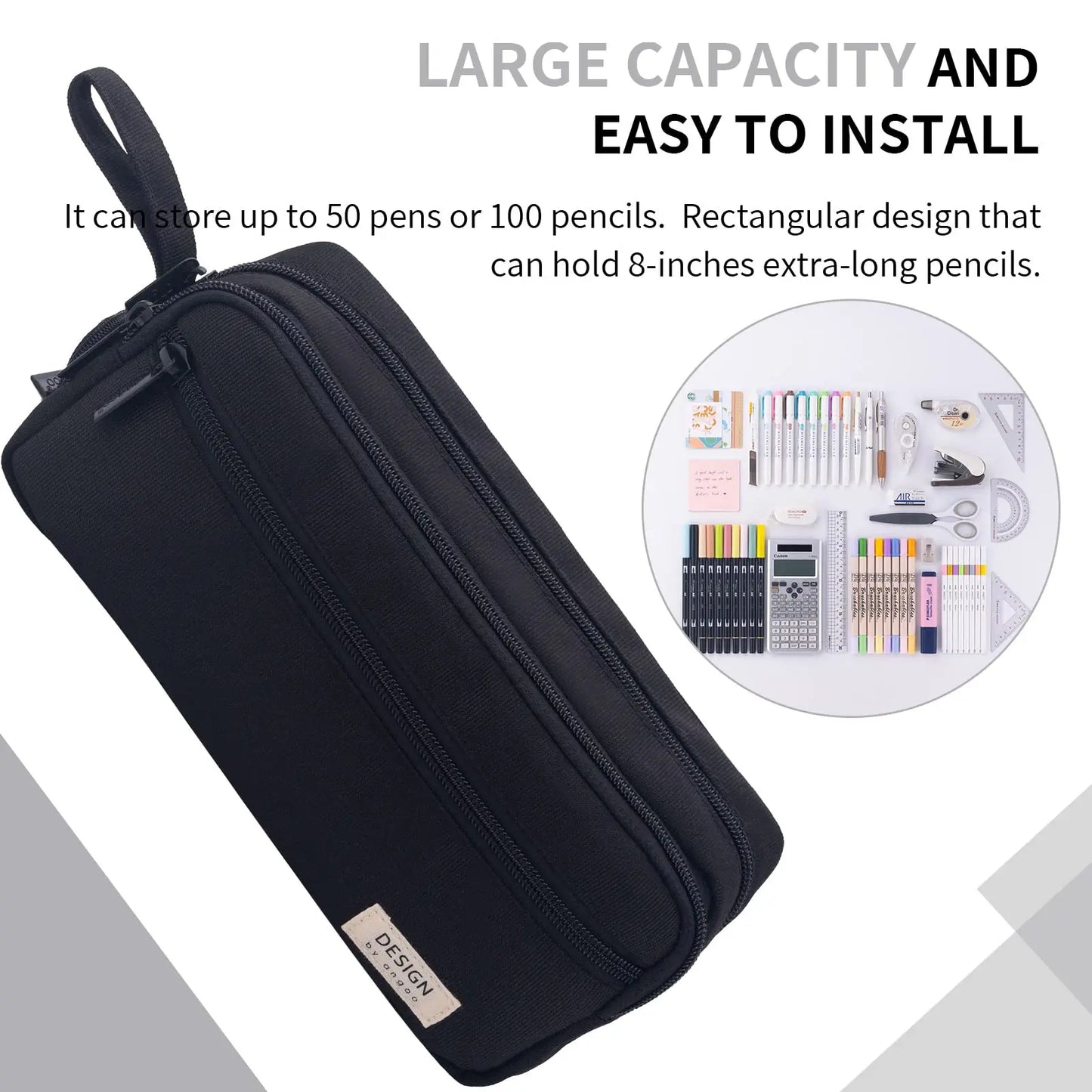 Large-Capacity Zippered Pencil Case Portable Multi-Compartment Pencil Pouch Waterproof and Durable Stationery Storage