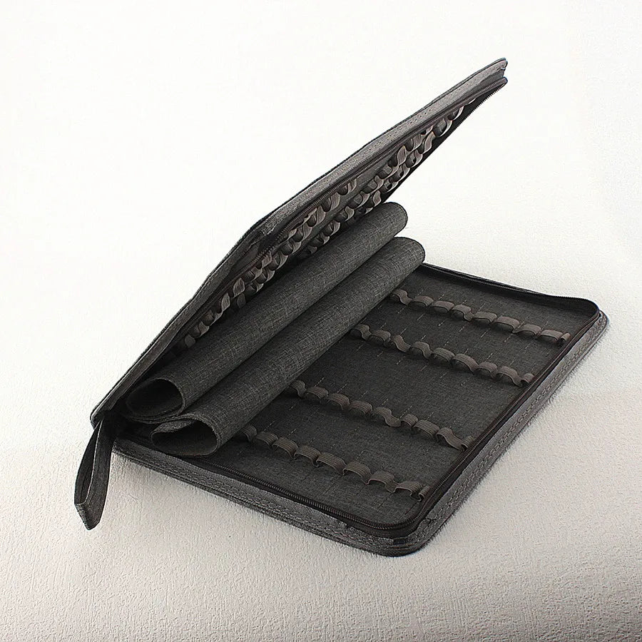 48 Slots Fountain Pen Case Pencil Case Pouch Bag Canvas Case for 10/24/ Pens Black, Blue, Gray