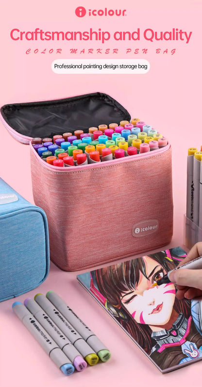 Icolour Zipper Marker Pen Case Larger Capacity Art Markers Canvas Storage Bag 36/48/60/80/168/240pcs Portable Marker Pen Holder