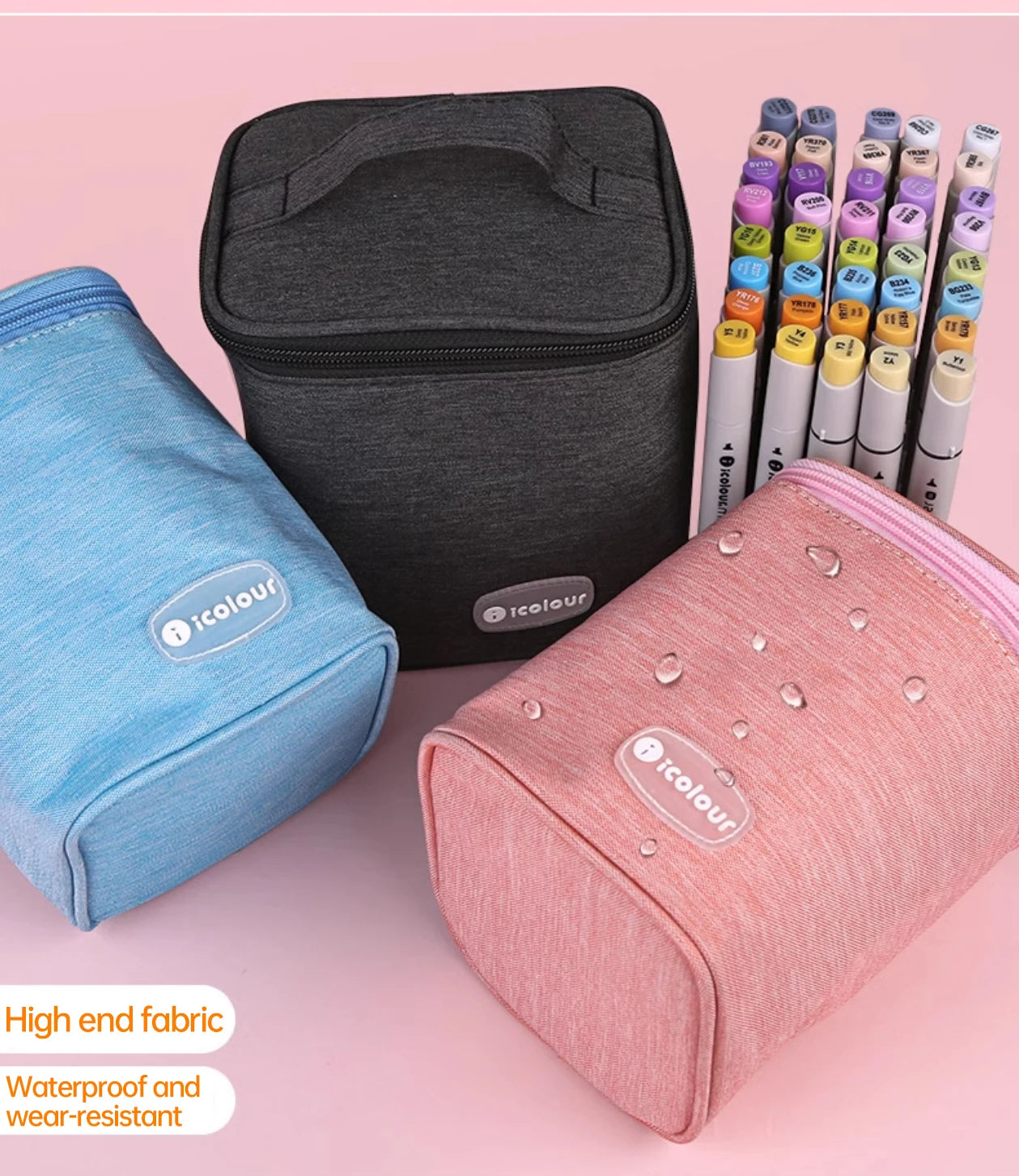 Icolour Zipper Marker Pen Case Larger Capacity Art Markers Canvas Storage Bag 36/48/60/80/168/240pcs Portable Marker Pen Holder