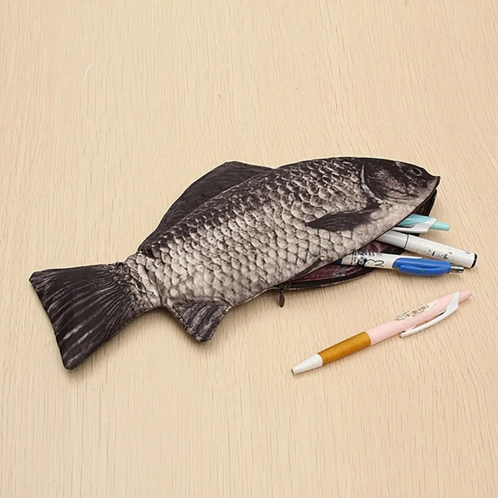 Carp Pen Bag Realistic Fish Shape Pencil Bag Stationery Bag Make-up Pouch With Zipper Back To School Pencil Pouch Pen Bag