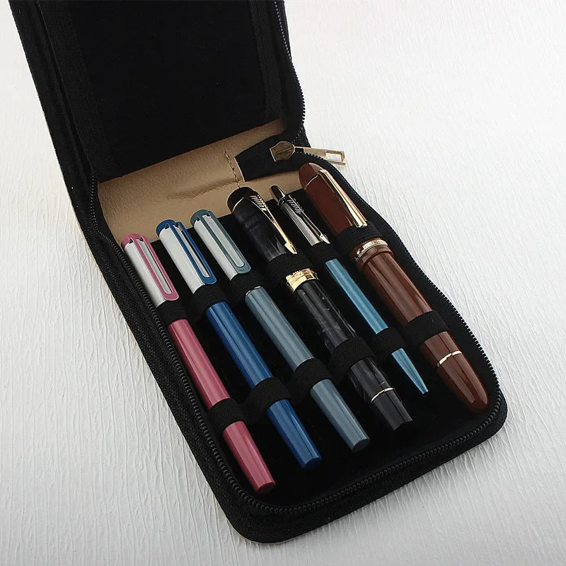 12 Slots Fountain Pen Retro Pen Pouch PU Leather Pencil Case for School Students Men Pencil Bag