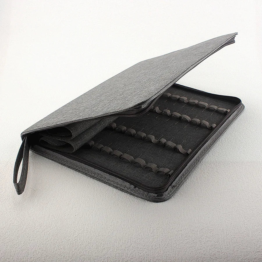 48 Slots Fountain Pen Case Pencil Case Pouch Bag Canvas Case for 10/24/ Pens Black, Blue, Gray