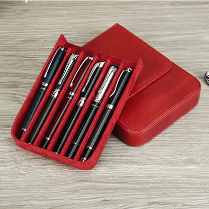 CONTACTS FAMILY 6 Pen Case Genuine Leather Detachable Portable Stationery Cover Holder Handmade Pen Box Shockproof Men