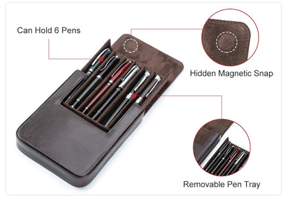 CONTACTS FAMILY 6 Pen Case Genuine Leather Detachable Portable Stationery Cover Holder Handmade Pen Box Shockproof Men