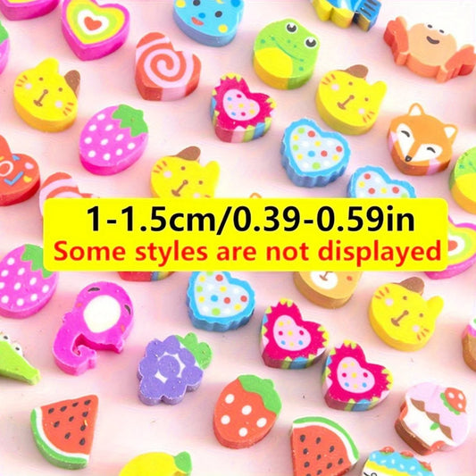 10-200pcs Mini Cartoon Rubber Fruit Animal Cake Shape Cute Erasers Stationery Praise Kids Gifts School Office Supplies JXB