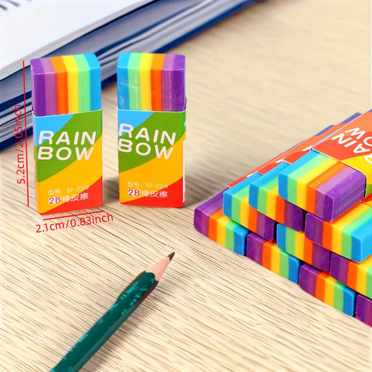 20-Pack Rainbow 2b Pencil Erasers Soft Pvc Material Non-Feathered Stationery For Writing Drawing Office Study Supplies