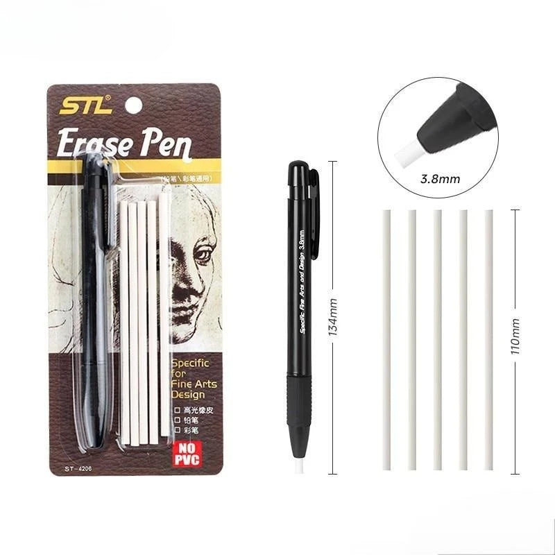 Eraser Pen Mechanical Rubber Refillable Pen Sketch Drawing Press Retractable Pencil Correction Highlight Rubber Art Supplies
