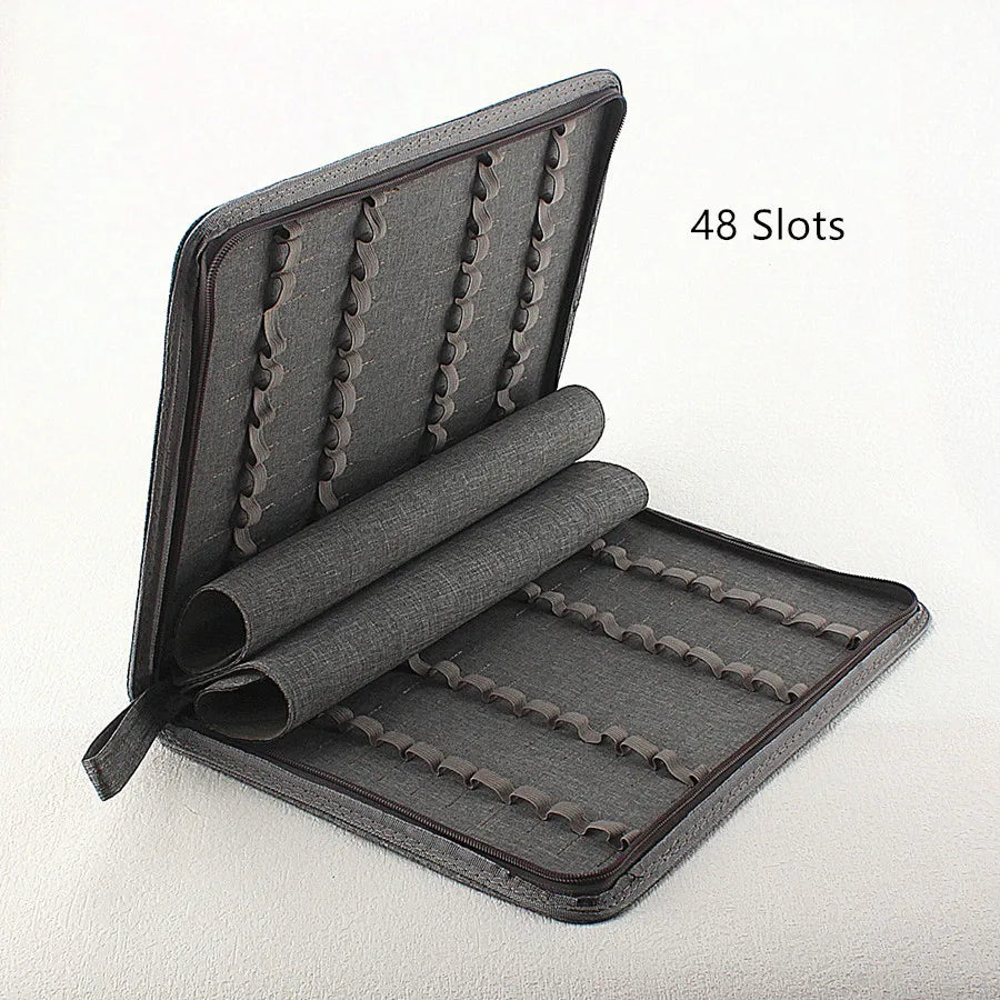 48 Slots Fountain Pen Case Pencil Case Pouch Bag Canvas Case for 10/24/ Pens Black, Blue, Gray