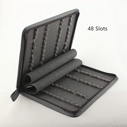 48 Slots Fountain Pen Case Pencil Case Pouch Bag Canvas Case for 10/24/ Pens Black, Blue, Gray