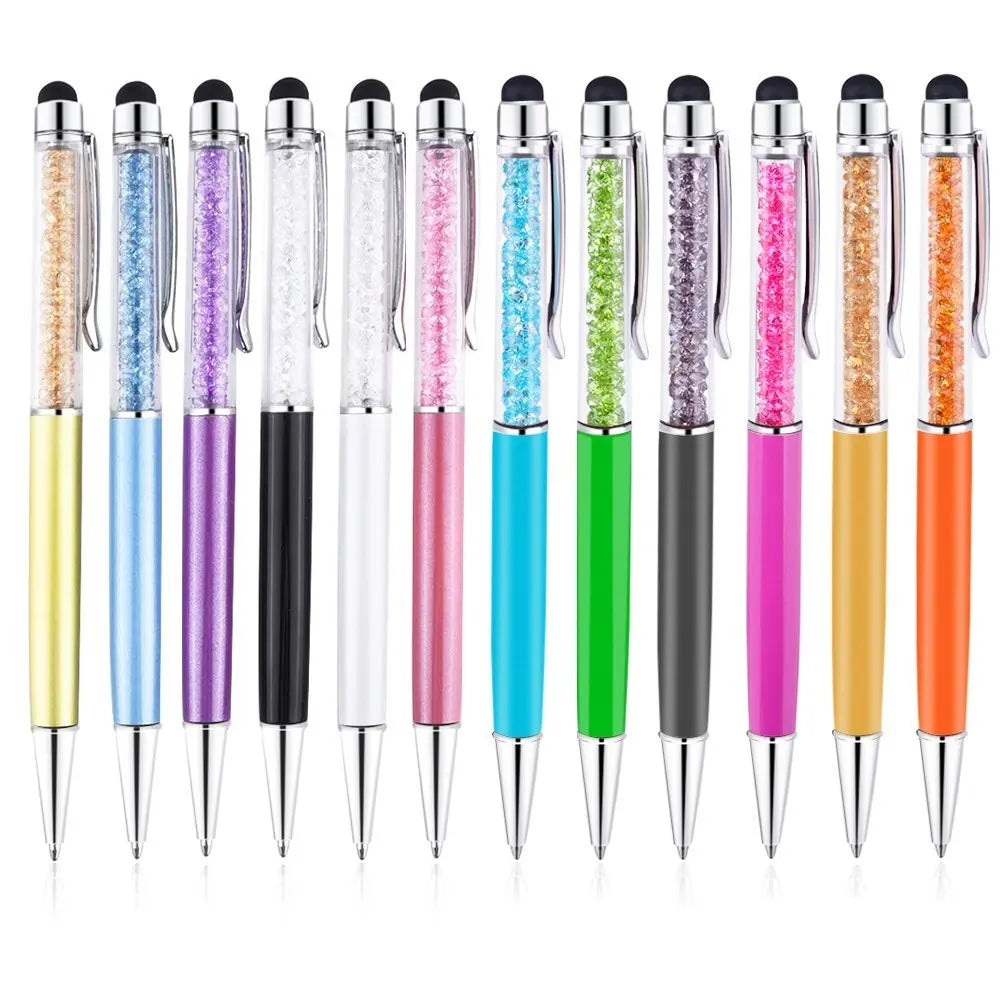 50Pens Crystal Metal Ballpoint Pen Fashion Creative Stylus Touch for Writing Stationery Office School Gift Free Custom Logo
