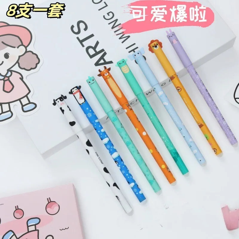 4/8pcs Colors Erasable Gel Pens with Erase Ink Cute Animal Pen Colours 0.6mm Tip Fine Ballpoint Pens for School Office Gift