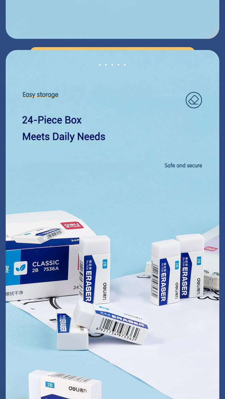 Deli Soft 2B Pencil Erasers for Kids - Clean Mess-Free Exam Office Sketch Correction Supplies