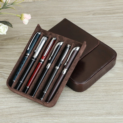 CONTACTS FAMILY 6 Pen Case Genuine Leather Detachable Portable Stationery Cover Holder Handmade Pen Box Shockproof Men