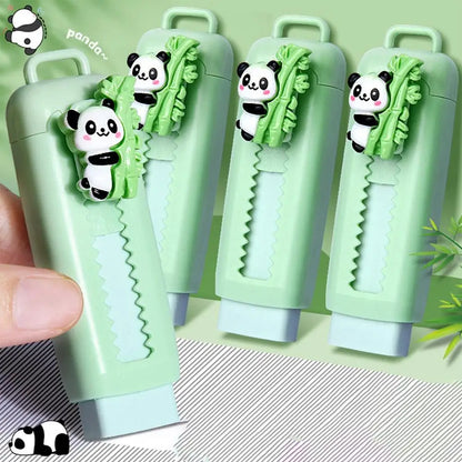 Push pull eraser Cartoon Panda  Sliding Retractable Pencil Erasers Cute Writing Painting Drawing Clean Tool for Kids