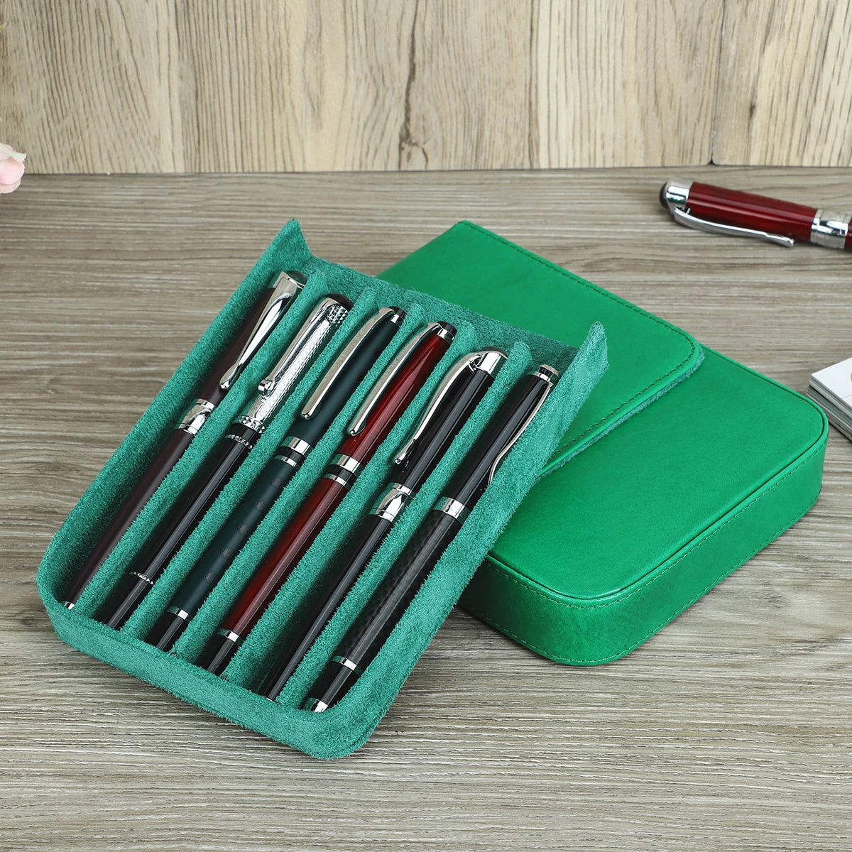 CONTACTS FAMILY 6 Pen Case Genuine Leather Detachable Portable Stationery Cover Holder Handmade Pen Box Shockproof Men