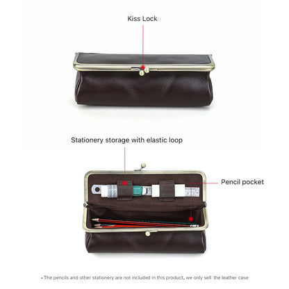 Handmade Vintage Genuine Leather Pencil Case Retro Storage Box for Office School Supplies Best Gift