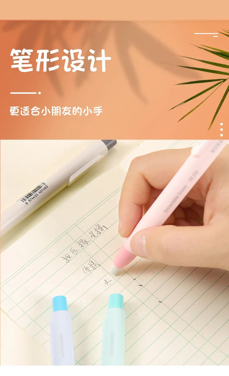 Press Retractable Pencil Eraser Correction Supplies Pen Style Pencil Rubber Writing School Supplies Stationery