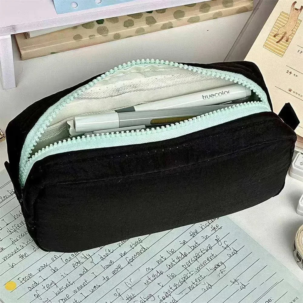 Simplicity Solid Color Pen Bag Zipper Design Large Capacity Pencil Case Portable Stationery Organizer Student Back to school