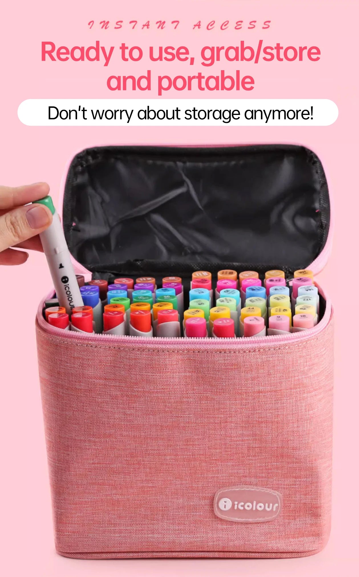 Icolour Zipper Marker Pen Case Larger Capacity Art Markers Canvas Storage Bag 36/48/60/80/168/240pcs Portable Marker Pen Holder