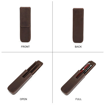 CONTACT'S FAMILY Leather 2 Slots Pen Case Magnetic buckle With Removable Pen Tray Holder Pencil Case Box Office School Pouch