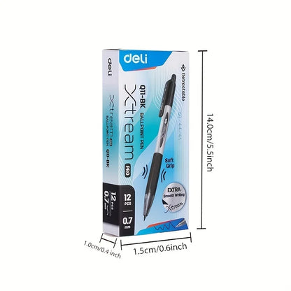 Deli 12pcs High Quality 0.7mm Ballpoint Pen Black Blue Ink Portable Signature Pen  Writing Tool For School Office Supplies