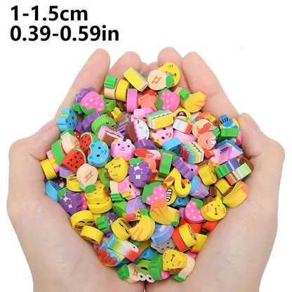20-200pcs Mini Erasers Fruit Animal Number Cake Heart Designs School Supplies Graduation Gifts Classroom Prizes Birthday JXB