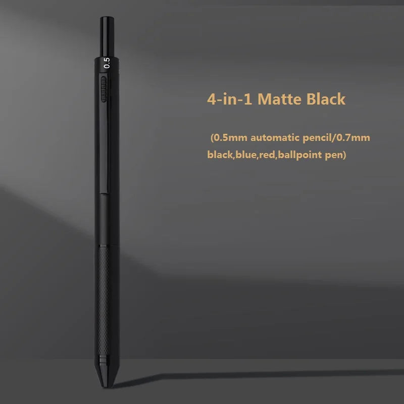 4 In 1 Multifunction Luxury Pen, 0.7mm 3 Color Ballpoint 0.5mm Mechanical Pencil, Gravity Sensor Metal Retractable Pens Długopis