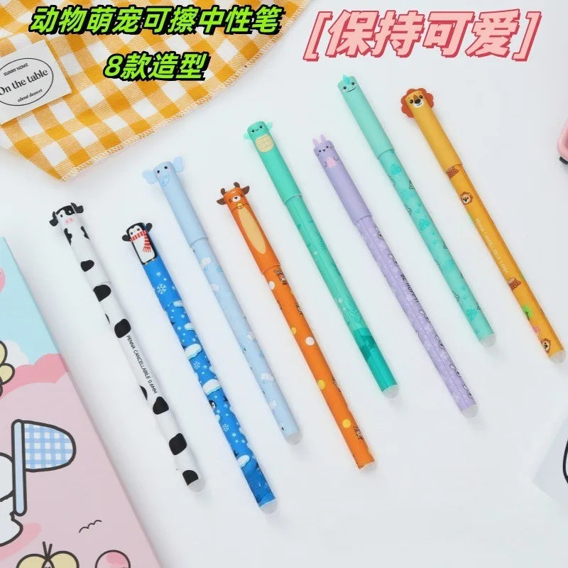 4/8pcs Colors Erasable Gel Pens with Erase Ink Cute Animal Pen Colours 0.6mm Tip Fine Ballpoint Pens for School Office Gift
